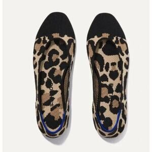 Rothy's 8 Flats The Square Desert Cat Black & Tan Comfort Shoes Cheetah Washable